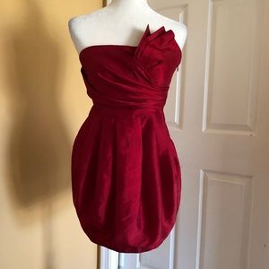 Red strapless mini dress